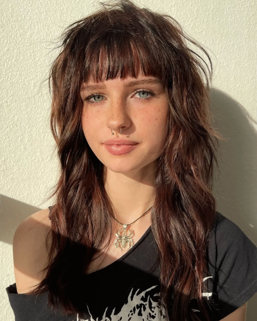 Messy Shaggy Haircut with Short Fringe
