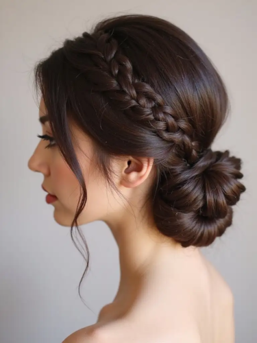 Low Braided Bun With Accent Braid