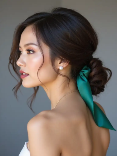 Low Updo With Ribbon or Scarf Accent