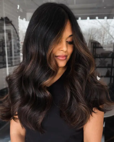 37. Chocolate Brown with Auburn Balayage