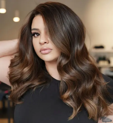 38. Chocolate Brown with Golden Balayage